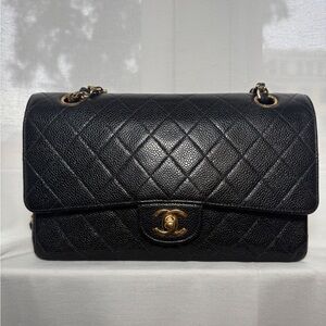 Chanel Medium Classic Flap Bag - Black Caviar Leather- Gold Hardware - Vintage